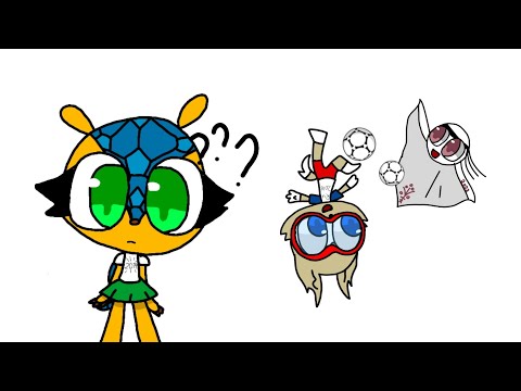 La'eeb and Zabivaka is spinning in Fuleco's room (FIFA world cup Mascot)