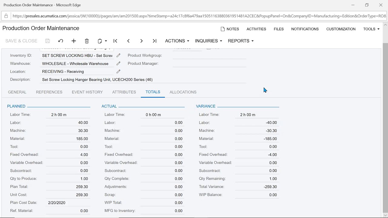 Acumatica Manufacturing Edition - Video Demonstration