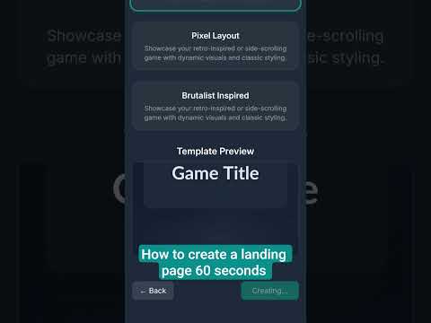 Image for the video entitled Can you make a landing page in under 60 seconds? ⚡ #indiegame #landingpage #gamedevelopment #website