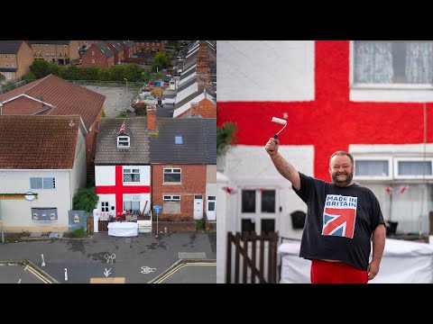 Dad who had England flag torn down paints giant St George's cross on front of home | SWNS