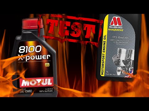 Motul 8100 X-Power 10W60 vs Millers Oils CFS 10W60 nt+ Clean Test 400°C.