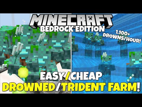Minecraft Bedrock: Improved DROWNED & TRIDENT Farm! 1,100+ Drowns/Hour Tutorial! MCPE Xbox PC Switch