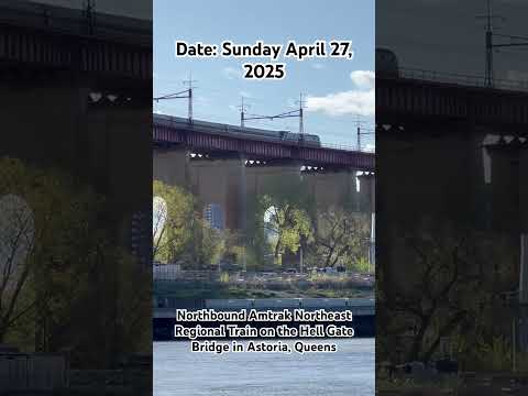 Northbound Amtrak Northeast Regional Train on the Hell Gate Bridge in Astoria, Queens