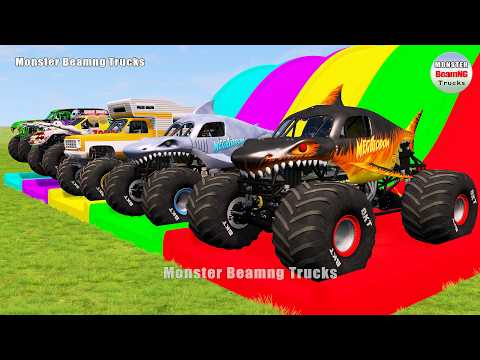 Triple Flatbed Trailer Monster Trucks Transport with Slide Color - BeamNG.drive 535