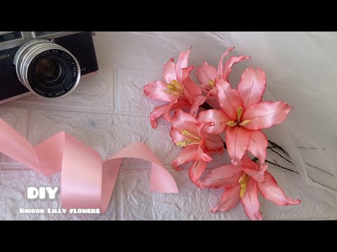 DIY Lilly making tutorial/ how to make satin ribbon flowers lily easily