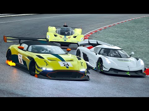 Koenigsegg Jesko vs Aston Martin Valkyrie AMR Pro vs Aston Martin Vulcan AMR Pro at Nordschleife