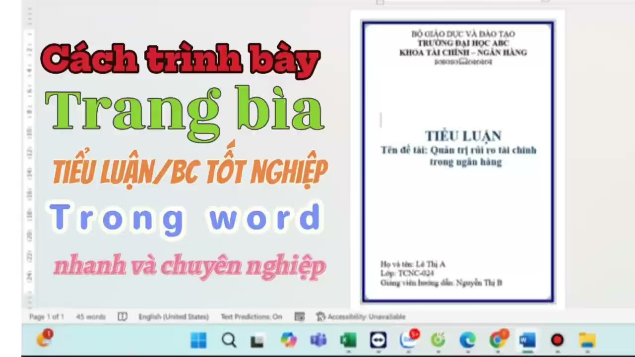 Hướng dẫn trình bày trang bìa bài tiểu luận, khoá luận tốt nghiệp nhanh và đúng chuẩn trong word