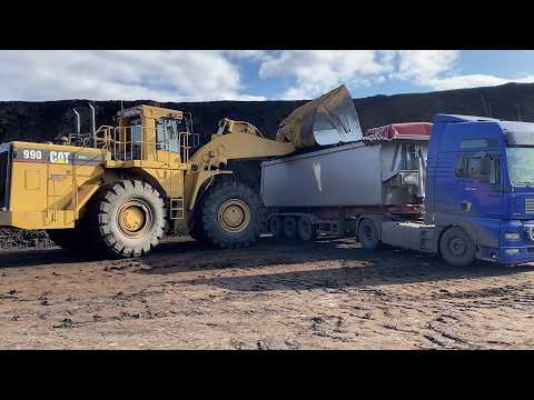 Caterpillar 990 Wheel Loader Loading Coal On Lorries With Three Passes - S.G.M Melidis