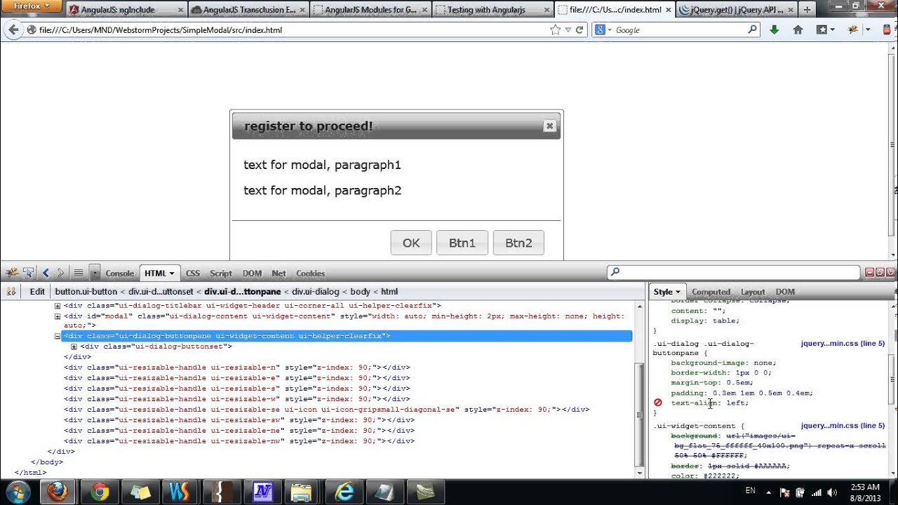 jQuery UI center dialog buttons