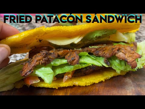 How to make patacón Colombiano | Deep fried plantain Sándwich | como hacer sándwich de patacón