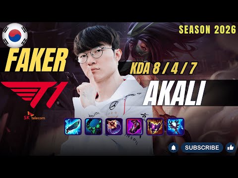 T1 Faker AKALI vs LEBLANC Mid - Patch 26.1 KR Ranked | lolrec