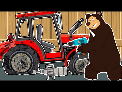 The Bear's Garage: Tractor Repair and Cleaning | Funny Garage Animation