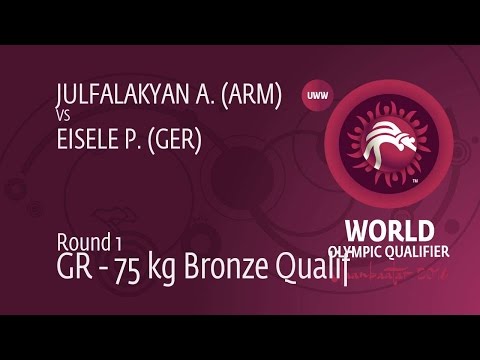 Round 1 GR - 75 kg Bronze Qualif: A. JULFALAKYAN (ARM) df. P. EISELE (GER), 6-2
