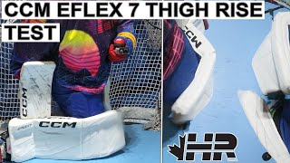 Are soft hockey goalie pads causing goals? CCM Eflex 7 thigh rise puck machine test review