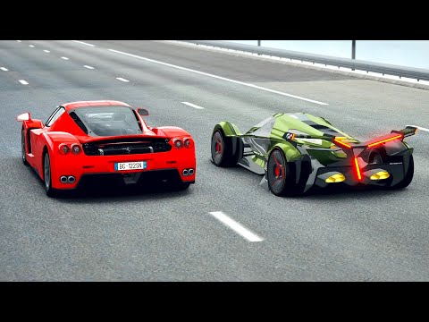 Lamborghini V12 Vision GT vs Ferrari Enzo - Drag Race 20 KM