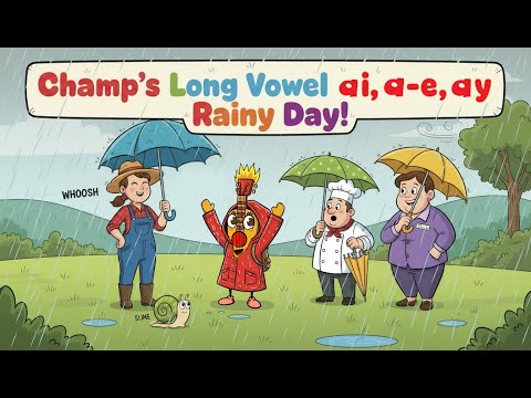 Long Vowel ai, a-e, ay / Reading / Champ's Rainy Day!