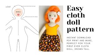 Download cloth doll pattern perfect for first doll!