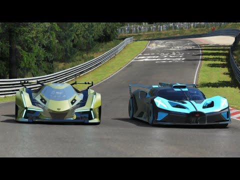 Bugatti Bolide vs Lamborghini V12 Vision GT at Nordschleife