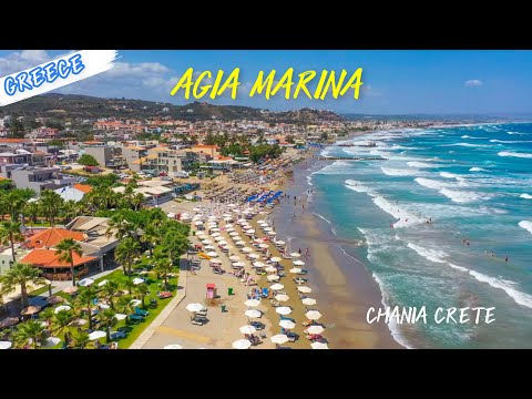 Agia Marina Chania Crete Greece 🇬🇷  4K Drone Tour
