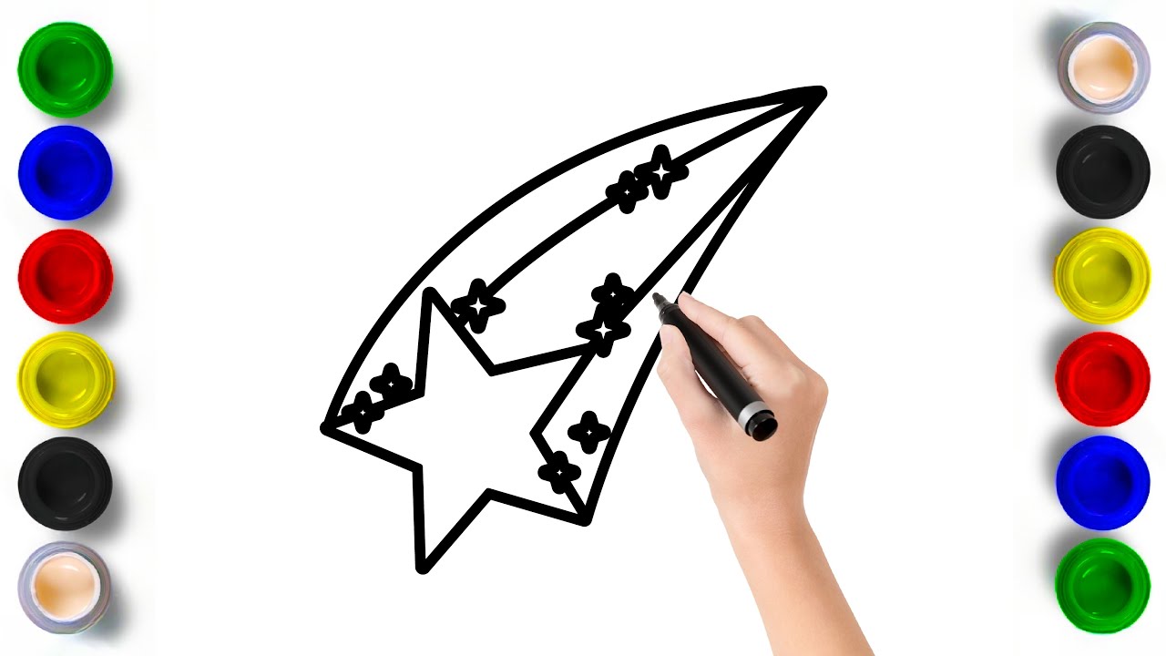 Simple Shooting Star Painting & Coloring Page Marker Pen For Kids & Toddlers_ Child Art