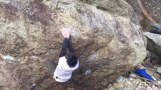 Video thumbnail of エアガン, 三段 (7c+). 塩原 (Shiobara)