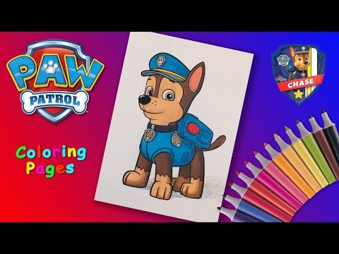 Chase Coloring Page. Paw patrol Coloring book. How to draw Paw Patrol Pups. Video
