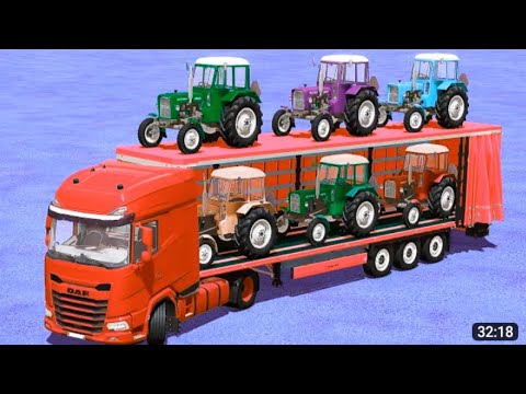 TRANSPORTING URSUS C330 COLORED TRACTORS WITH DAF TRUCK - Farming Simula22