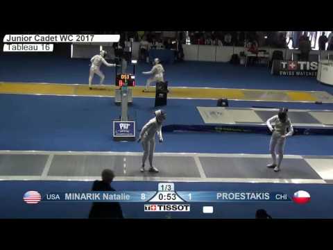FE W F Individual Cadets Plovdiv BUL World Championships 2017 T16 05 blue MINARIK USA vs PROESTAKIS
