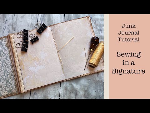 Sewing in a Junk Journal Signature, Simple Process for Junk Journal Signatures with Pink Monarch