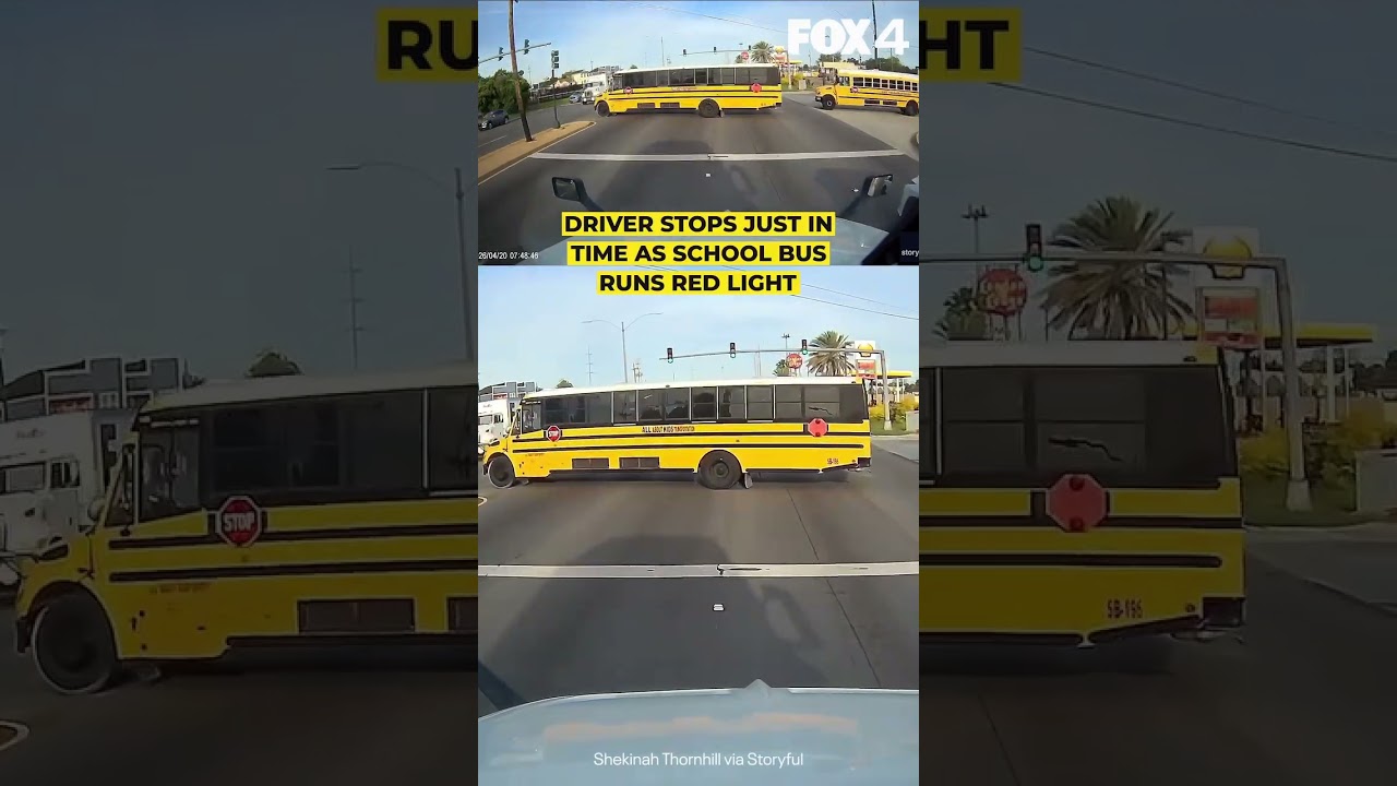 Drivers stops just before hitting school bus