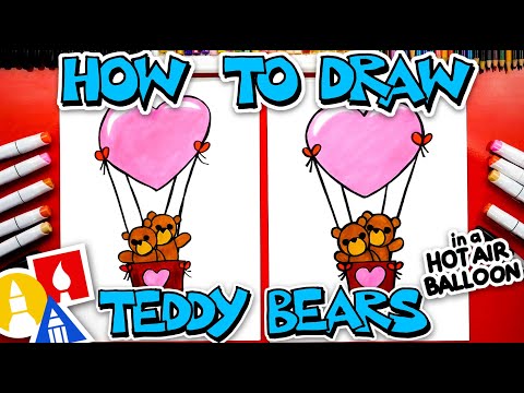 How To Draw Teddy Bears In A Hot Air Balloon - Valentine's Day