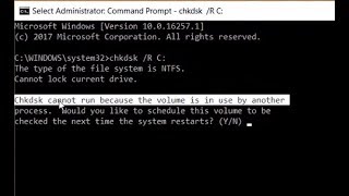 Cannot lock current drive. Chkdsk cannot run because the volume is in use by another process