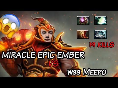 Miracle Ember Spirit vs w33 best hero Meepo  | Epic Game | PRO GAMEPLAY 7.21c