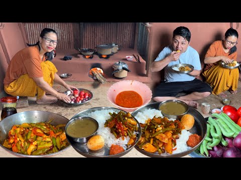 Nepali Cooking Food : Aloo Beans Recipe, Green Dal with Rice || Darjeeling Village Cooking Vlog