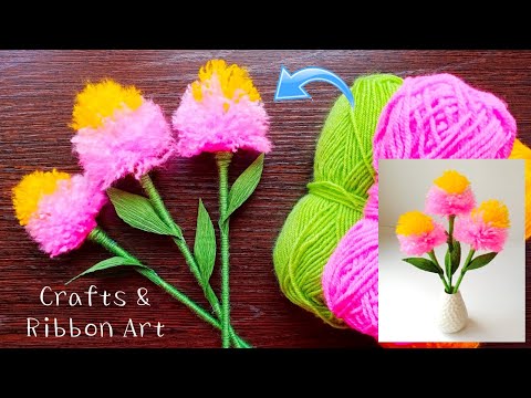 Amazing Flower Craft Ideas with Wool - DIY Home Decor - Easy Woolen Flower Making