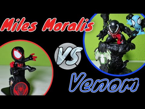 Spiderman and Miles Moralis vs Venom, Marvel's Stunt Squad || Action Figure Freak