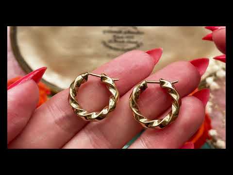 9ct Gold Twisted Hoop Earrings, 20mm #8876