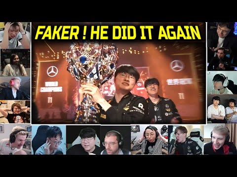 (Compilations) Streamers React : FAKER Get His 6 World Title / T1 Become 3 Peat Worlds Champions