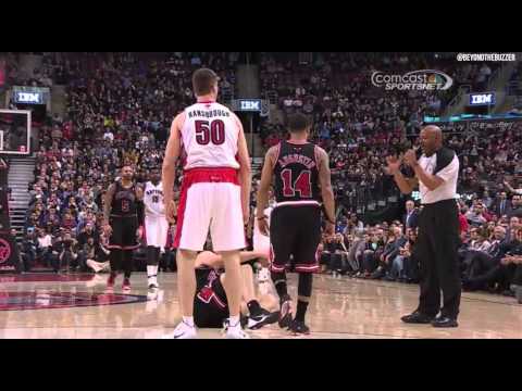 Tyler Hansbrough tackles Mike Dunleavy