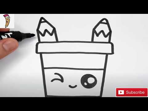 How to Draw a CUTE PENCIL POT EASY  HAPPY  DRAWINGS