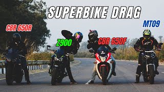 Honda CBR 650R Vs Kawasaki Z900 Vs Yamaha MT-09 Vs Honda CBR 650F | Superbike Battle | Drag Race