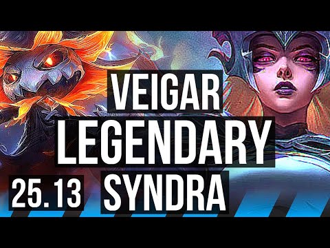 VEIGAR vs SYNDRA (MID) | Rank 1 Veigar, 12/1/5, Quadra, Legendary | KR Grandmaster | 25.13