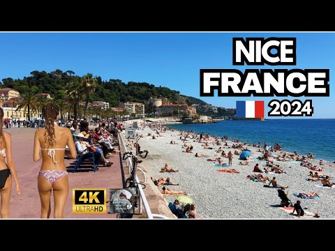 Nice Beach France: French Riviera - 4k walking tour of Nice Beach France in sunny weather
