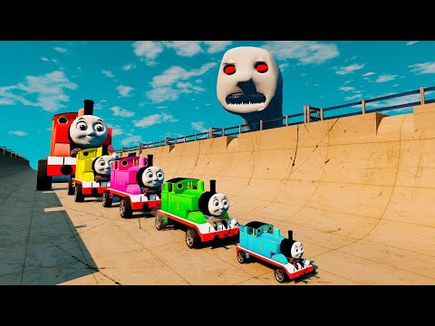 Thomas the Tank Engine Big & Small vs Ramp Jump with SCARY THOMAS & HOUSE HEAD | BeamNG.Drive