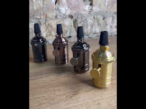 Ретро патрон латунний Е27 чорний матовий з вимикачем