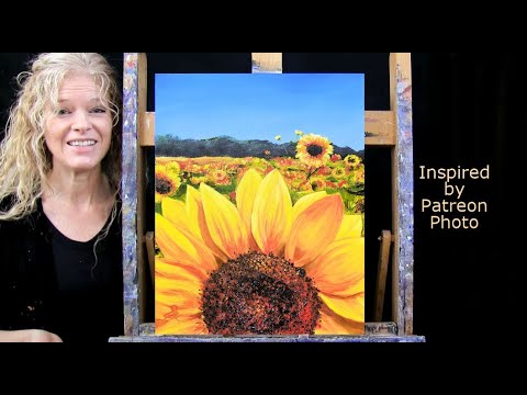 SUNFLOWER SUMMER-Learn How to Draw and Paint with Acrylics-Fun Easy Beginner Paint and Sip at Home