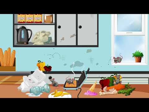 Bacteria and virus killed by shooting target icon in dirty room background