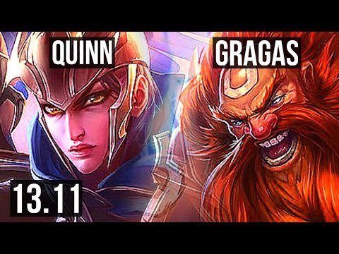 QUINN vs GRAGAS (TOP) | Rank 1 Quinn, 1400+ games, 4/0/1 | KR Challenger | 13.11