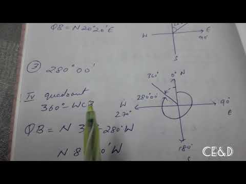 How to convert whole cirle bearing WCB to quadrantal bearing QB || Compass Surveying in hindi