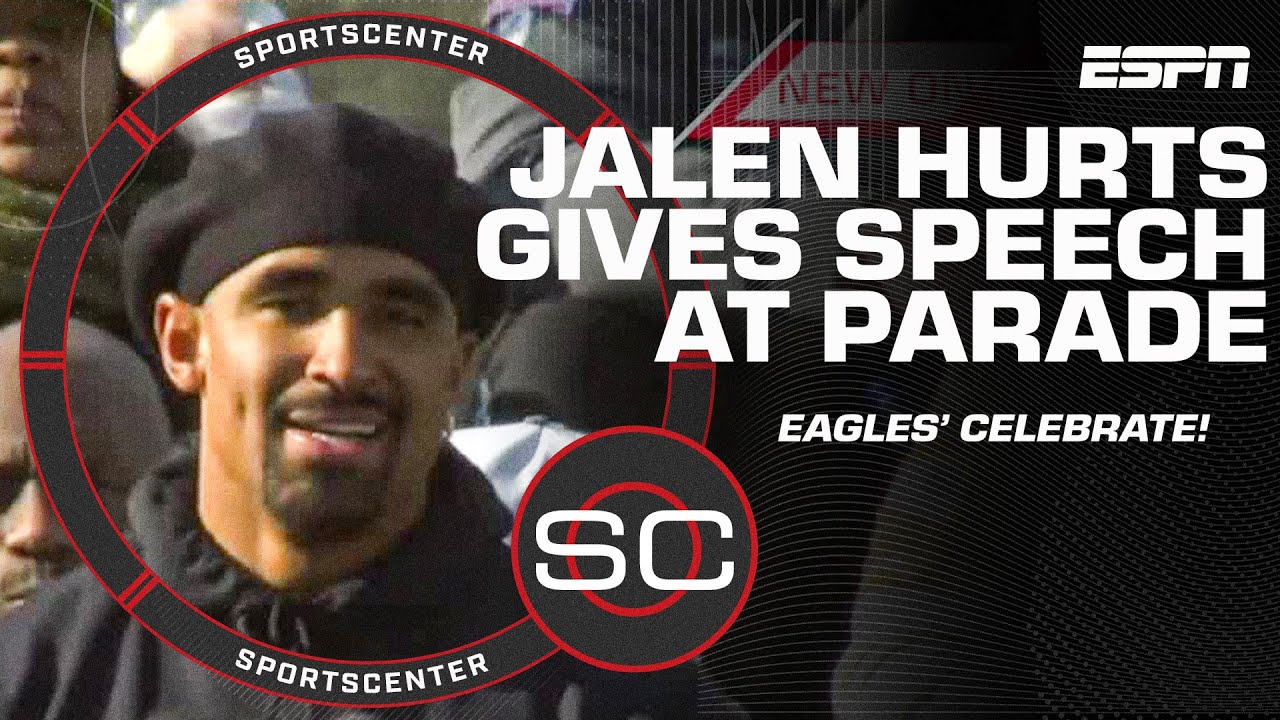 Jalen Hurts delivers heartfelt speech during Eagles Super Bowl parade 💚 | SportsCenter